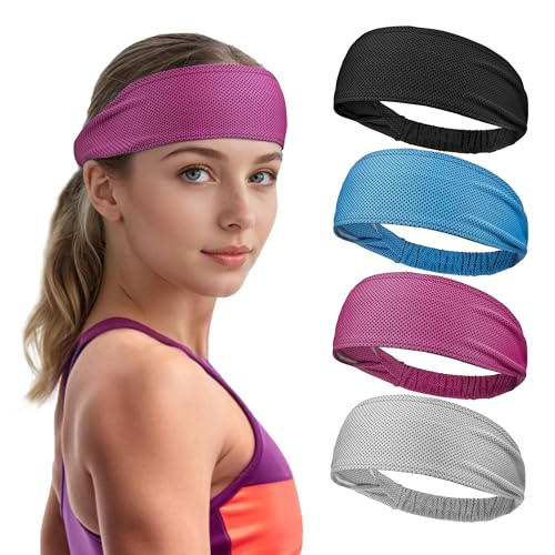 Sukeen Cooling Headbands for Women, Instant Cooling Moisture Wicking Non-Slip Sweatbands for Women Running Fitness Yoga - color: Black/Blue/Rose Red/Gray