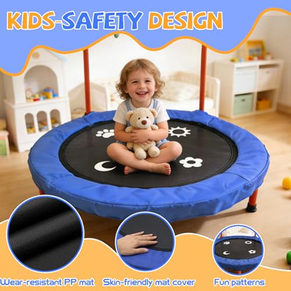 36" Trampoline for Kids - ASTM Certified Foldable Toddler Trampoline Indoor/Outdoor, Mini Rebounder with Foam Handle, Safe Quiet Stable, Easy to Assemble, Gift for Kids