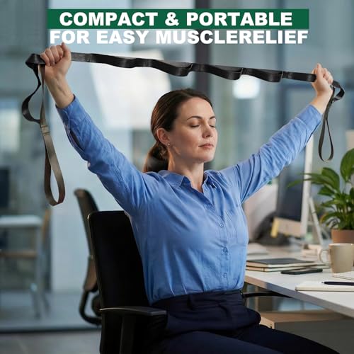 Stretching Strap with Loops,Non-Elastic Yoga Strap for Physical Therapy,Knee Replacement Recovery & Plantar Fasciitis,Leg Stretcher Band for Flexibility & Hamstring Rehab