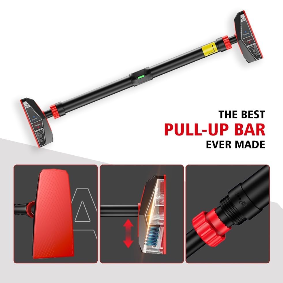 Pull-Master Pull Up Bar For Home, No Screws Chin Up Bar With Locking Mechanism Max Load 200Kg Adjustable (70 to 100 CM)