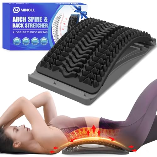 Back Stretcher for Lower Back Pain Relief, Multiple Level Adjustable Arch Lumbar Back Cracker Board, Back Cracking Device, Back Massager for Scoliosis, Spine Decompression Support - color: Grey