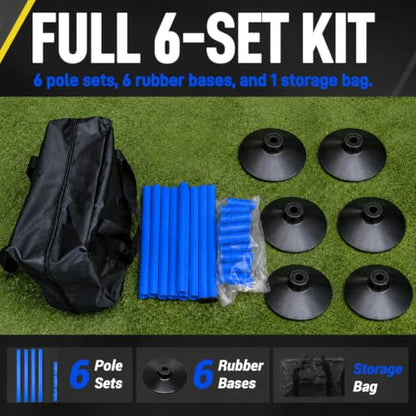 6 Pcs 5 FT Adjustable Agility Training Poles for Soccer,Basketball,Football, Horse,Dog-Speed and Agility Training Equipment Sports Training Poles with Rubber Bases and Bag - color: blue