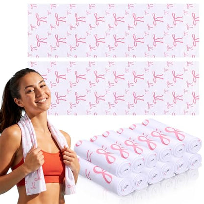Honoson 20 Pack Pink Bow Cooling Towels Bulk, 40" x 12" Microfiber Cooling Towels for Neck and Face, Cold Towel for Hot Weather, Sports Teams, Soccer, Softball, Gym, Yoga