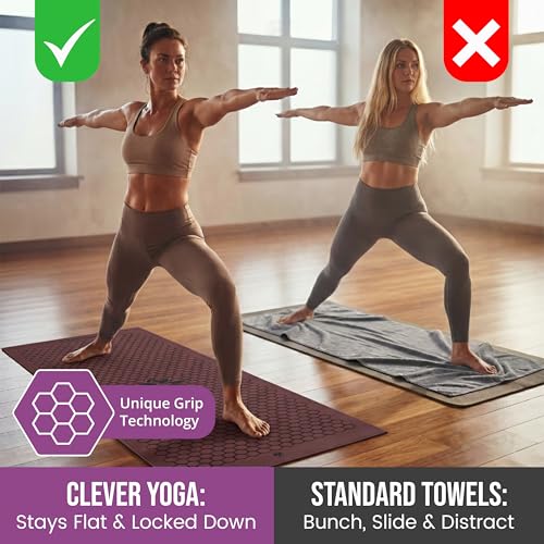 Hot Yoga Mat Towel – Non-Slip Grip for Hot Yoga, Sweat Absorbent, Honeycomb Silicone Grip, Stays Flat – Ideal for Pilates, Travel, Washable & Lightweight - Burgundy