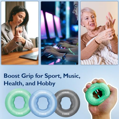 FitBeast Grip Strength Trainer, Finger Exerciser, Forearm Strengthener 9-Piece Kit, Hand Grip Strengthener Targeted Strength, Relief & Recovery - color: Green