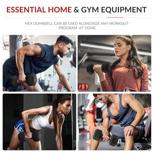 Hex Dumbbells Rubber Coated Hand Weights for Exercises and Fitness, Pairs Set, Multiple Sizes