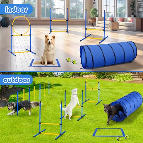Dog Agility Course Backyard Set，Dog Agility Equipment, Dog Obstacle Course Backyard With 2-Set Agility Hurdle ，Jump Ring, 8 Weave Poles, Tunnel, Pause Box, Toy Balls And 2 Portable Carrying Bags - size: 10 PCS SET
