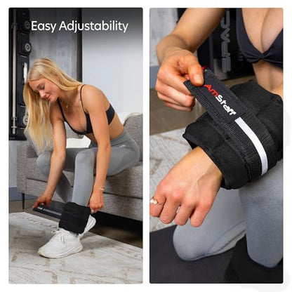 AmStaff Fitness Adjustable Ankle Weights 1 Pair 2 4 6 8 10 Lbs Leg Weight Straps for Strength Training, Walking, Jogging, Running, and Fitness Workouts – 1-5 lbs Each Ankle, 10 lbs Pair Set