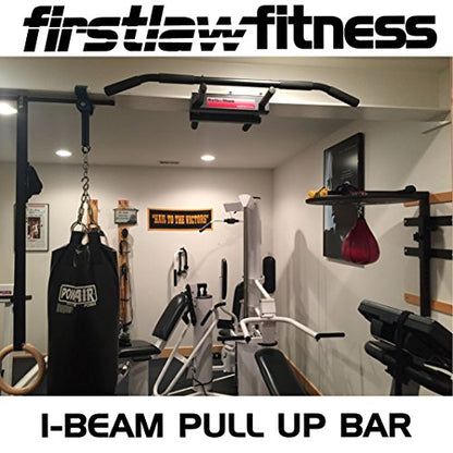 Firstlaw Fitness 600 LBS Limit - I-Beam Pull Up Bar - Bent Bar – RED - Rubber Grips