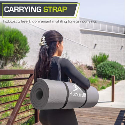 ProsourceFit Extra Thick Yoga and Pilates Mat 1/2” (13mm) or 1" (25mm), 71-inch Long High Density Exercise Mat with Comfort Foam and Carrying Strap - color: Grey