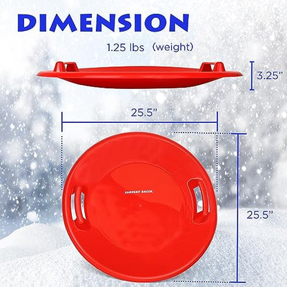 Slippery Racer Heavy-Duty Cold Resistant Downhill Pro Adults and Kids Plastic Outdoor Winter Saucer Disc Snow Sled with Handles (RED, 1)