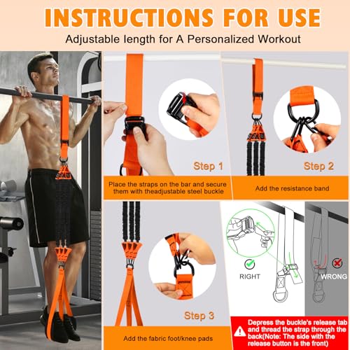 Two Foot Pull Up Assistance Bands,Heavy Duty Pull Up Workout Bands,Adjustable Weight/Size with Comfortable Fabric Feet/Knee Rest for Home Gym Strength Training