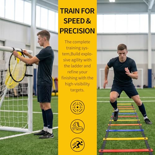 Soccer Target Net with Colorful Agility Ladder Set - Premium Football Training Equipment for Adults - Speed Ladder for Footwork, Agility Training Equipment & Soccer Gear with Carry Bag