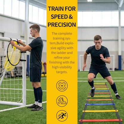 Soccer Target Net with Colorful Agility Ladder Set - Premium Football Training Equipment for Adults - Speed Ladder for Footwork, Agility Training Equipment & Soccer Gear with Carry Bag