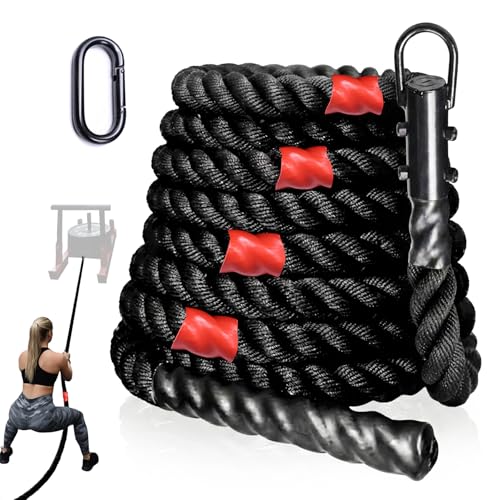 50FT Weighted Sled Pull Rope with 3m Distance Markers - Heavy-Duty Braided Polyester Training Rope for Functional Strength & Conditioning Workouts