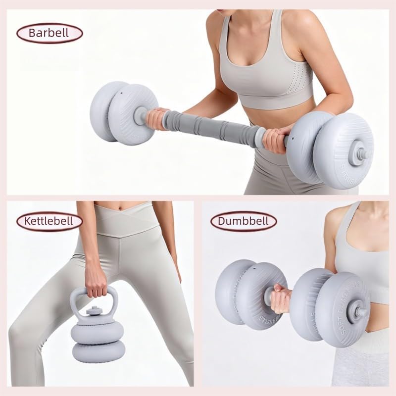 3-in-1 Adjustable Dumbbell Set 13/18/22/35LB - Soft Shell Weight Set Converts to Barbell & Kettlebell with Connector, All-in-1 Home Gym Strength Training Equipment for Men & Women