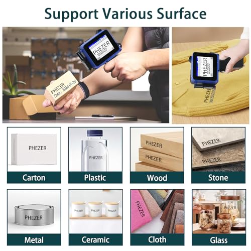 Phezer Mini Handheld Inkjet Printer PC11 for Flat and Curved Surface, with Touch Screen and Quick-Drying Ink Cartridge, Portable Pocket Marking Device for Label/Date/Barcode/Logo/Qrcode/Batch Number - color: PC11 Mini Printer