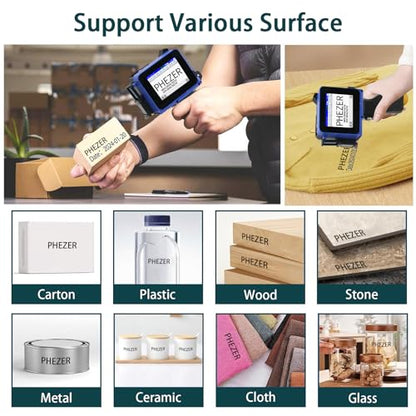 Phezer Mini Handheld Inkjet Printer PC11 for Flat and Curved Surface, with Touch Screen and Quick-Drying Ink Cartridge, Portable Pocket Marking Device for Label/Date/Barcode/Logo/Qrcode/Batch Number - color: PC11 Mini Printer