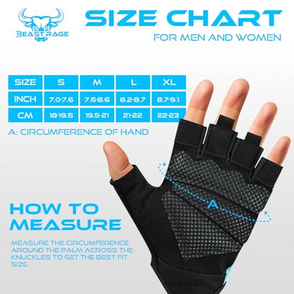 BEAST RAGE Fingerless Weight Lifting Gloves with Palm Protection Padding, Breathable Lightweight Gym Gloves for Men, Women, Weightlifting, Cycling, Exercise, Training Pull Up - color: Aqua, size: X-Large