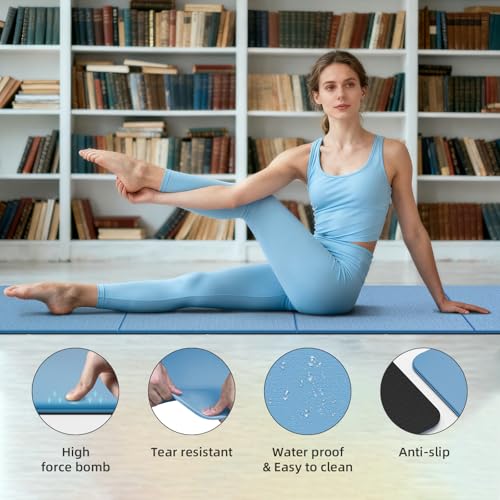 Foldable TPE Yoga Mat Thick 10mm,75" x40"Extra Large Exercise Mats | Stretch Mat Non-slip Fitness Folding Mat Easy to Carry,Wide Gym Mats for Women Men Suitable for Home Workout Travel Pilates