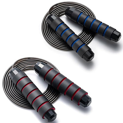 BOOMIBOO Jump Rope, Adjustable Jump Ropes,Skipping Rope Tangle-Free Rapid Speed with Ball Bearings for Women Men Kids,Exercise & Slim Body Jumprope at Home School Gym - color: Blue+Red