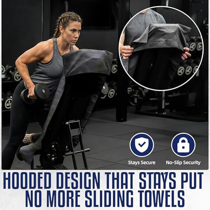 Hooded Microfiber Gym Towel – Highly Absorbent Car Seat Towel with Carry Bag – Double-Sided Sweat Towel, Reversible, Quick Dry & Sand-Resistant Fabric, Camouflage, 130 x 60cm
