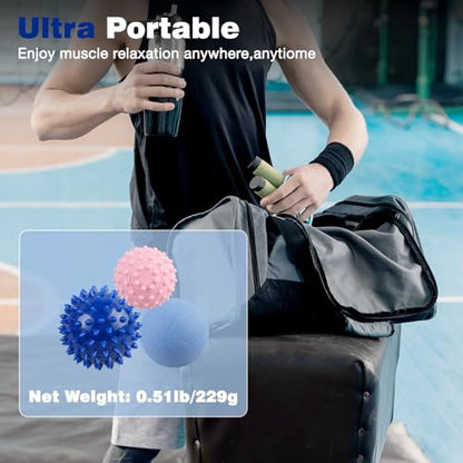WOVTE Massage Lacrosse Ball Set for Sore Muscles, Shoulders, Neck, Back, Foot, Body, Deep Tissue, Trigger Point, Muscle Knots, Yoga and Myofascial Release - color: Light/Dark Blue Pink