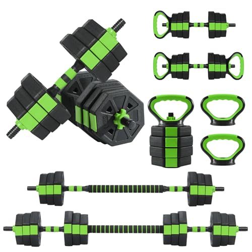 Adjustable Dumbbell Set, 44/66/88Lbs 4-in-1 Free Weights for Home Gym, Converts to Kettlebell & Barbell with Connector, Non-Slip Grip, Ideal for Men & Women Strength Training - color: Black Green, size: 88 Lbs