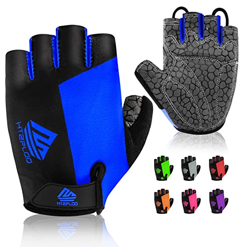 Bike Gloves for Men Women with Anti-Slip Shock-Absorbing Pad, Light Weight Half-Finger Cycling Gloves - color: Black&blue, size: Small