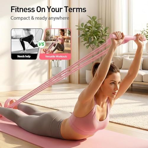 Upgrade Pedal Resistance Bands with Handles, 2026 New Multifunction Tension Rope with 8 Tube Exercise Band, Home Gym Elastic Yoga Pedal Puller Stretch Bands for Full Body Workout, Yoga, Arm - color: Pink