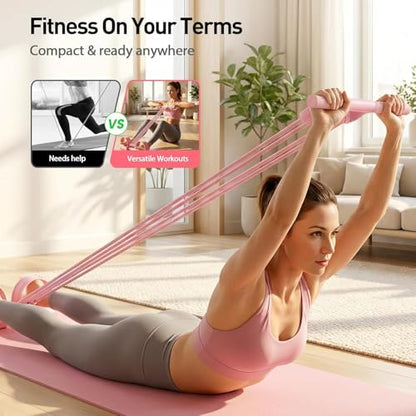 Upgrade Pedal Resistance Bands with Handles, 2026 New Multifunction Tension Rope with 8 Tube Exercise Band, Home Gym Elastic Yoga Pedal Puller Stretch Bands for Full Body Workout, Yoga, Arm - color: Pink