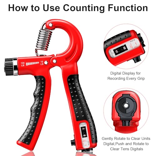 Hand Grip Strengthener 2 Pack Adjustable Resistance 10-130 lbs Forearm Exerciser，Grip Strength Trainer for Muscle Building and Injury Recovery for Athletes - color: Red