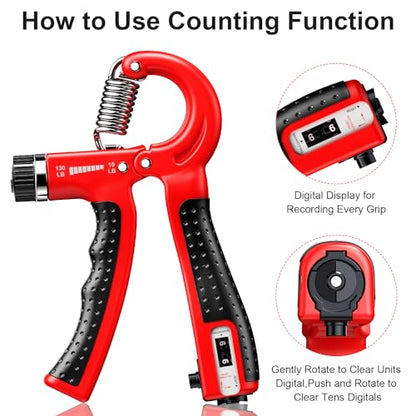 Hand Grip Strengthener 2 Pack Adjustable Resistance 10-130 lbs Forearm Exerciser，Grip Strength Trainer for Muscle Building and Injury Recovery for Athletes - color: Red