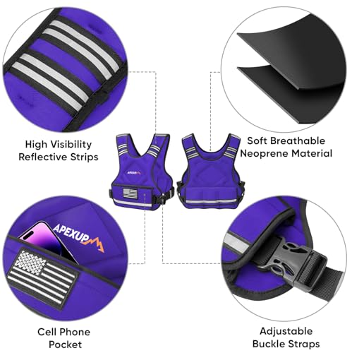 Adjustable Weighted Vest, 4-10lb/12-18lb/20-32lb Vest with 6 Ironsand Weights and Large Pocket, Weight Vest for Men Women Strength Training, Running, Walking - color: Purple, size: 12-18lbs