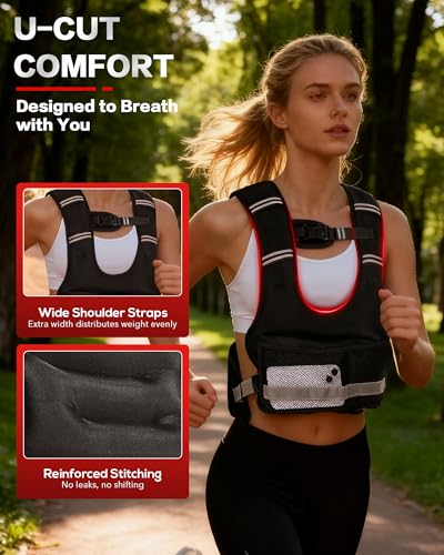 Weighted Vest for Women & Men with U-Shaped Breathable Design, Adjustable Weights 8–18lbs for Walking, Running, Rucking – Strength Training Weighted Vest with Adjustable Straps and Large Phone Pocket