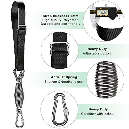 Dolibest Punching Bag Hangers Strap, Heavy Bag Strap Hanger for Home Gym Training Workout Fitness Conditioning Pull Ups and Dips Exercises Equipment - color: Black with spring