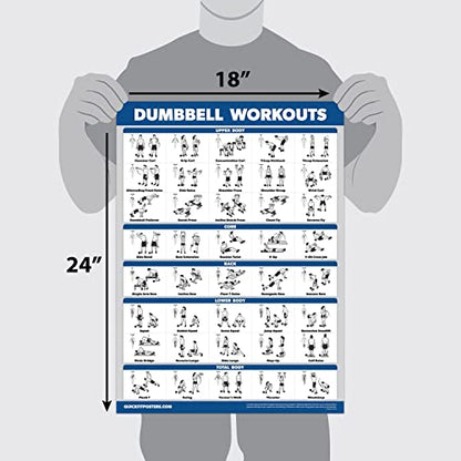 Palace Learning 3 Pack: Dumbbell Exercise Poster + Resistance Bands Workouts + Stretching Exercises - Set of 3 Workout Charts