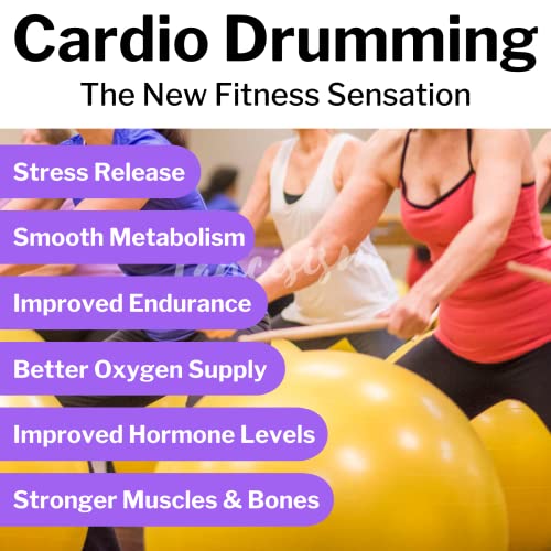 Cardio Drumming Equipment Set - 26" Exercise Ball with Pump and Weighted Cardio Drumming Sticks with Grips - Fitness Yoga Ball Drumsticks Workout for Balance, Rhythm, Aerobic Moves, Dance, Gymnastics - color: Purple