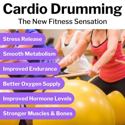 Cardio Drumming Equipment Set - 26" Exercise Ball with Pump and Weighted Cardio Drumming Sticks with Grips - Fitness Yoga Ball Drumsticks Workout for Balance, Rhythm, Aerobic Moves, Dance, Gymnastics - color: Purple