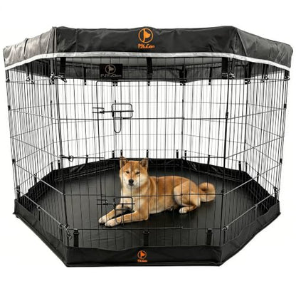 PJYuCien Puppy Playpen with Top Cover & Bottom Pad, 8 Panels 36" H, Black - color: Black, size: Medium Pen: 36-Inch High