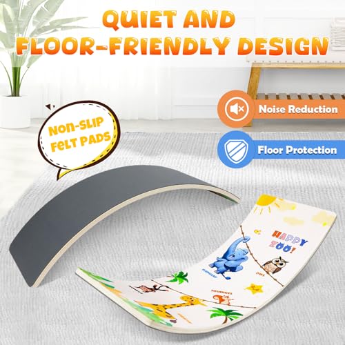 Balance Board for Kids Adult, 35inch Wobble Balance Board Balance Trainer With Anti-slip Felt Pads Animal Prints Suitable for Home Office, Teeter Popper Rocker Board Open Ended Toys