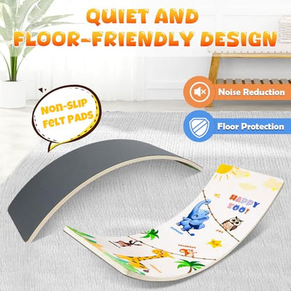 Balance Board for Kids Adult, 35inch Wobble Balance Board Balance Trainer With Anti-slip Felt Pads Animal Prints Suitable for Home Office, Teeter Popper Rocker Board Open Ended Toys