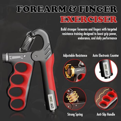 Adjustable Grip Strength Trainer Hand Gripper for Grip Strength, Forearm & Wrist Strengthener, Hand Exerciser for Strength Training & Therapy 11-220Lbs(5-100KG) | Red