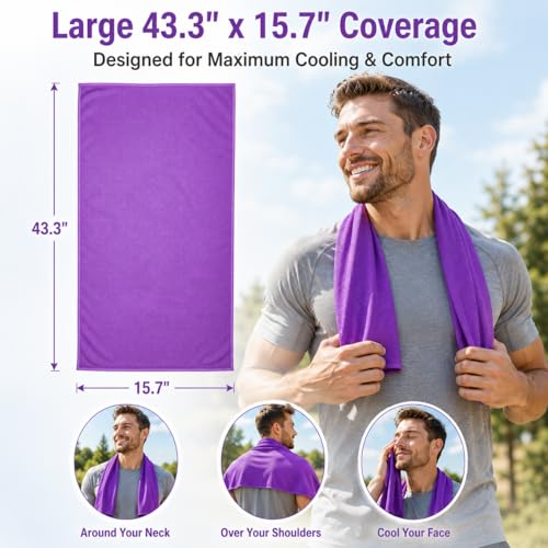 Large Cooling Towel for Neck and Face, 43.3 x 15.7 in, Purple - color: Purple