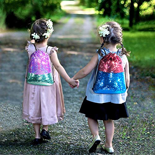 GA&EN Mermaid Reversible Sequin Drawstring Backpack/Bag Iridescent Dotted Dark SeaGreen/Purple for Kids Girls - color: 14-iridescent Dotted Dark Seagreen/Purple