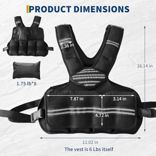 Adjustable Weighted Vest, Neoprene Weight Vest for Jogging,Walking, Running with Reflective Strips and Mesh Pockets