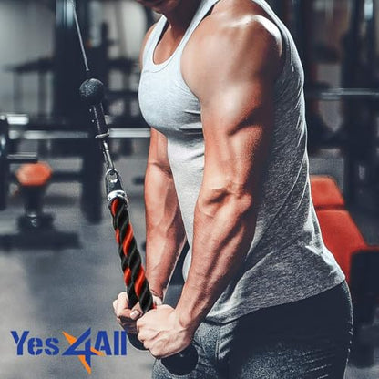 Yes4All Deluxe Tricep Rope Cable Attachment, 27 & 36 inch with 4 Colors, Exercise Machine Attachments Pulley System Gym Pull Down Rope with Carabiner - color: D. 27" Red Black