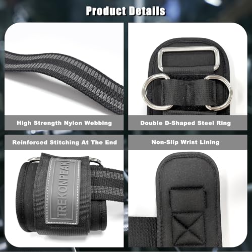 Weight Lifting Straps with D Rings, 2-in-1 Non-Slip Wrist Straps for Weightlifting, Workout Straps for Men Women, Gym Straps for Cable Machine