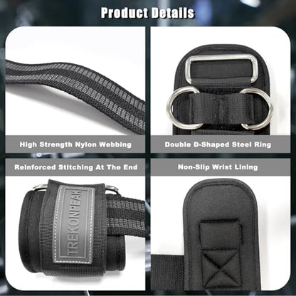 Weight Lifting Straps with D Rings, 2-in-1 Non-Slip Wrist Straps for Weightlifting, Workout Straps for Men Women, Gym Straps for Cable Machine