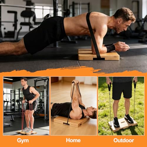 Resistance Band Platform, Wooden Exercise Board With Non-Slip, Resistance Band Foot Plate With 9 Pound Weight, Strong Resistance Suitable For Volume Training, Stretching, Balance Home Gym Use